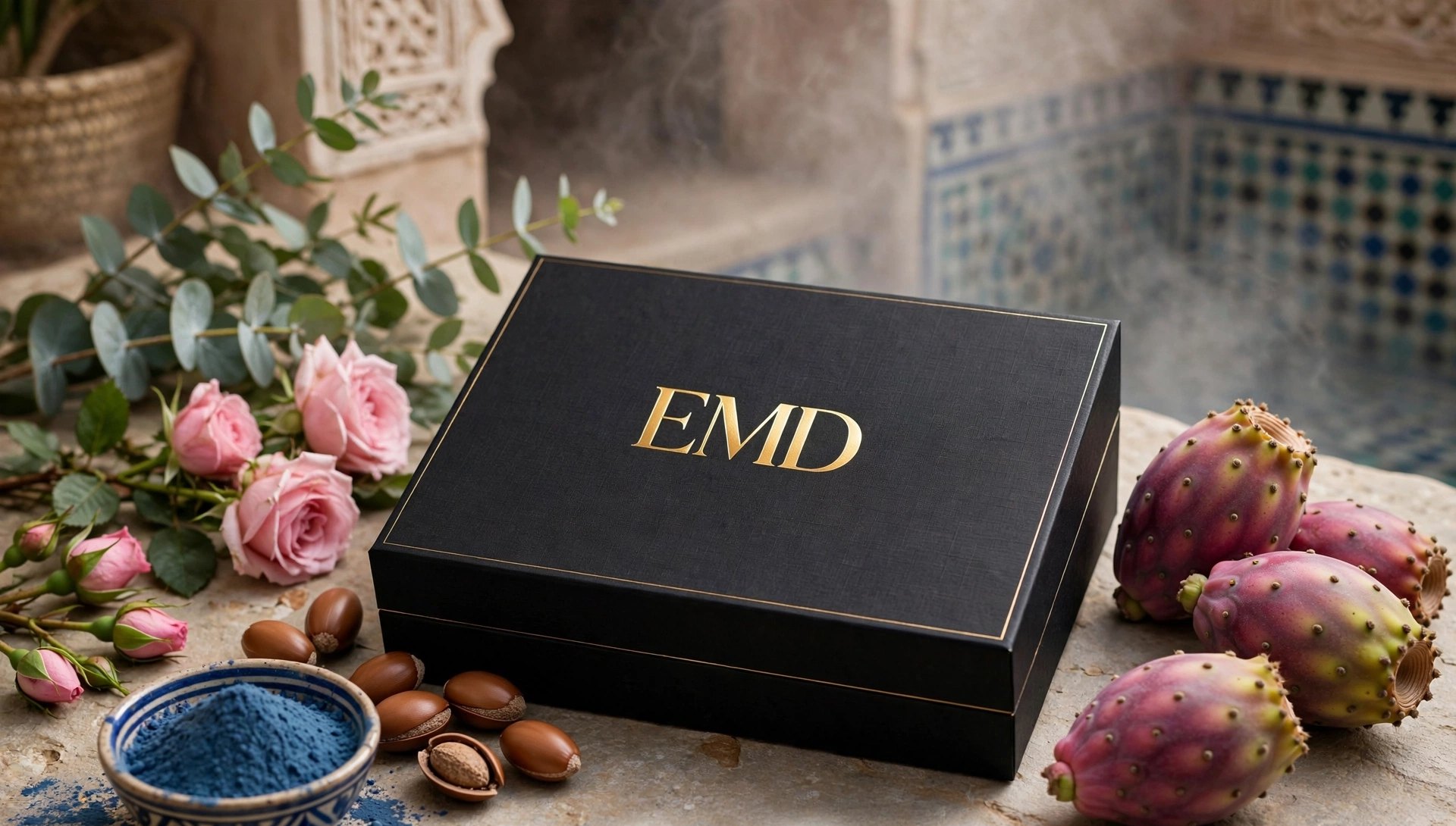 علبة EMD سبا وحمّام مغلقة، باللونين الأسود والذهبي